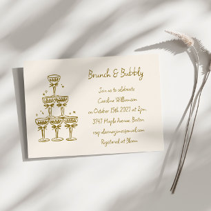Champagne Gold Handwritten Brunch Bubbly Shower Invitation