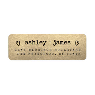 Champagne Gold Heart Couple Return Address Label
