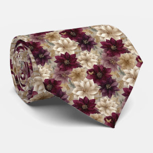 Champagne Gold Lace Snowflakes on Burgundy Neck Tie