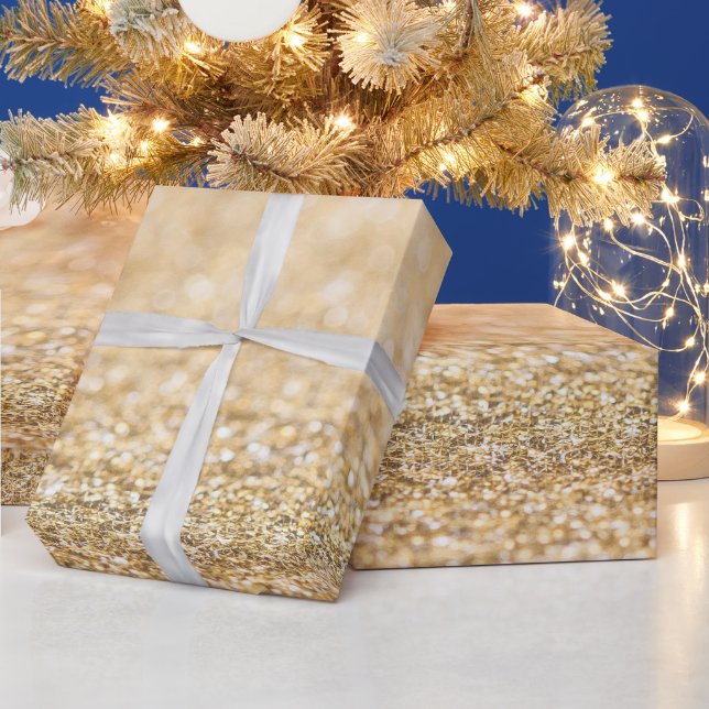 Champagne gold light faux glitter sparkles print wrapping paper (Holidays)