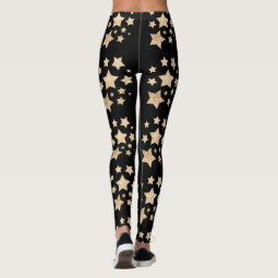 Gold Glitter Star Pattern Print Women Leggings main image 1