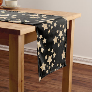 Champagne gold light faux glitter sparkles Stars Short Table Runner