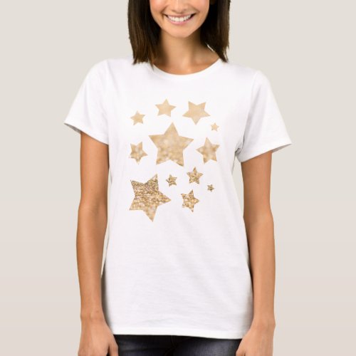 Champagne gold light faux glitter sparkles Stars T_Shirt