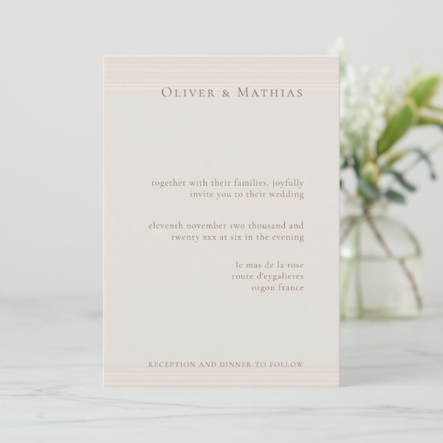 Champagne Gold Modern Minimalist Elegant Wedding Invitation (Standing Front)