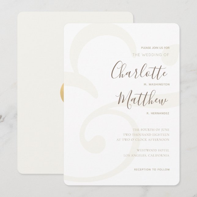 Champagne Gold Monogram Elegant Wedding Invitation (Front/Back)