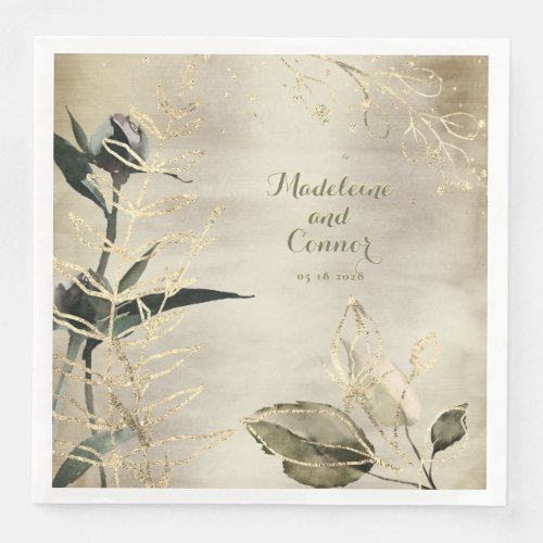 Champagne Gold Peony Garden Elegant Wedding Paper Dinner Napkins