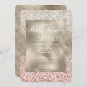 Champagne Gold Pink White Glitter Bridal Shower Invitation