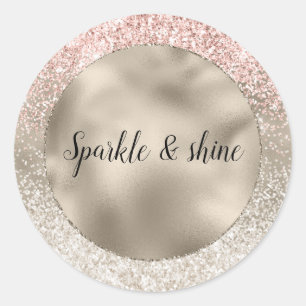 Champagne Gold Pink White Glitzy Glitter Classic Round Sticker