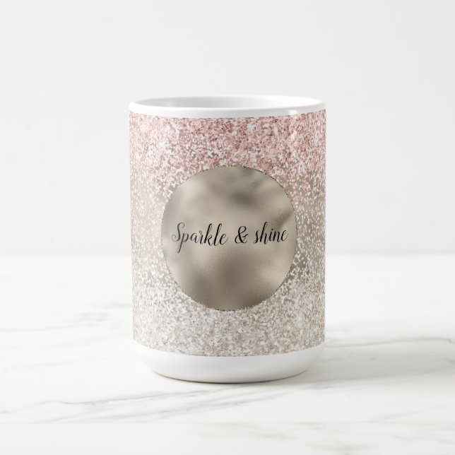 Champagne Gold Pink White Glitzy Glitter Coffee Mug (Center)
