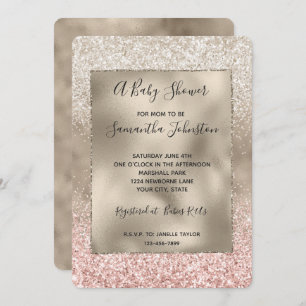 Champagne Gold Pink White Glitzy Glitter Invitation