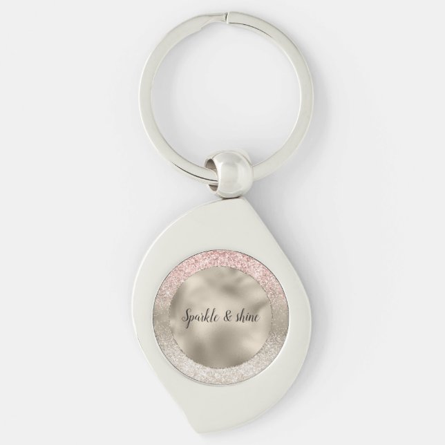 Champagne Gold Pink White Glitzy Glitter Keychain (Front)