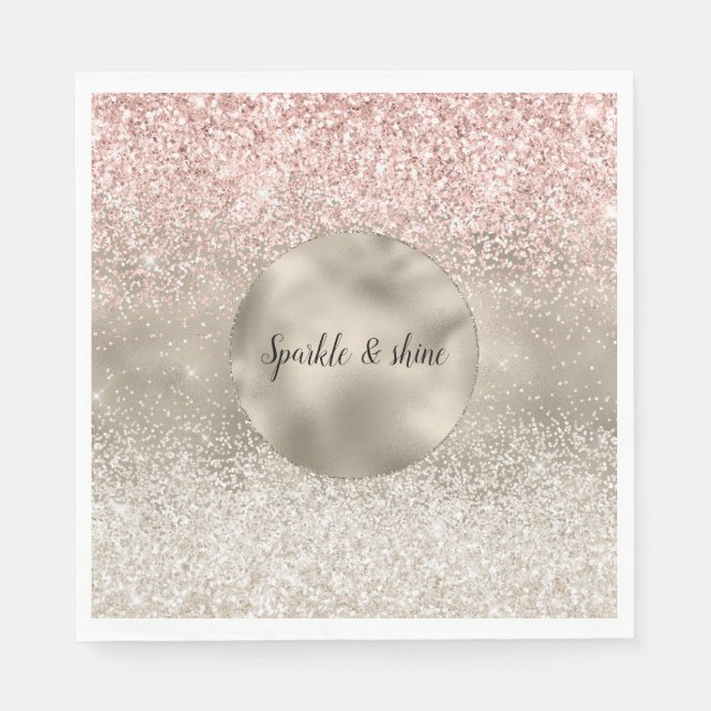 Champagne Gold Pink White Glitzy Glitter Napkins (Front)