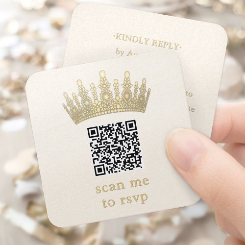 Champagne & Gold Quinceañera Crown Scan Me QR RSVP