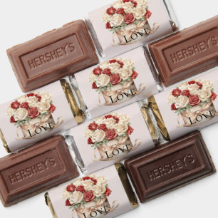 Champagne Gold Red Cream Roses Valentine's Day Hershey's Miniatures