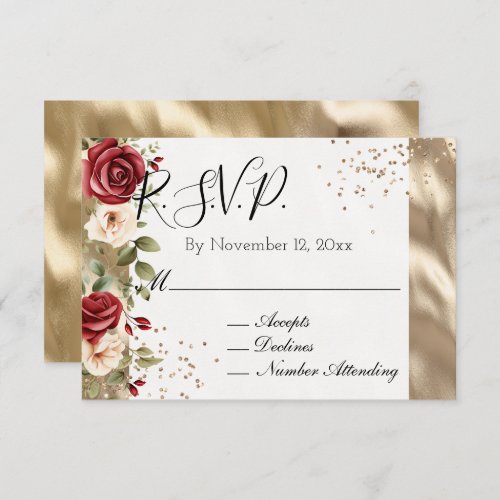 Champagne Gold Red Cream Roses Wedding Enclosure Card