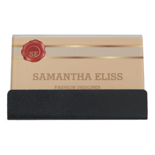Champagne Gold Red Wax Seal Custom Desk Business Card Holder