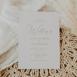 Champagne & Gold Script Wedding Invitation