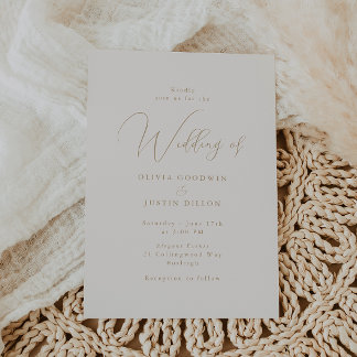 Champagne & Gold Script Wedding Invitation