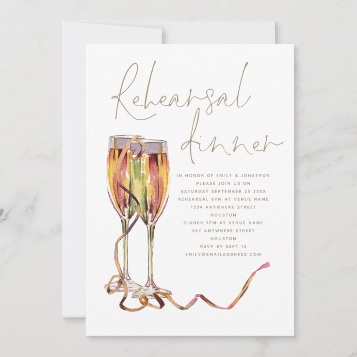 Champagne Gold Script Wedding Rehearsal Dinner Invitation | Zazzle
