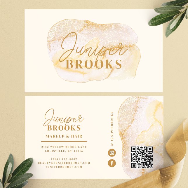 Champagne Gold Social Media QR Code Glitter Business Card (Creator Uploaded)