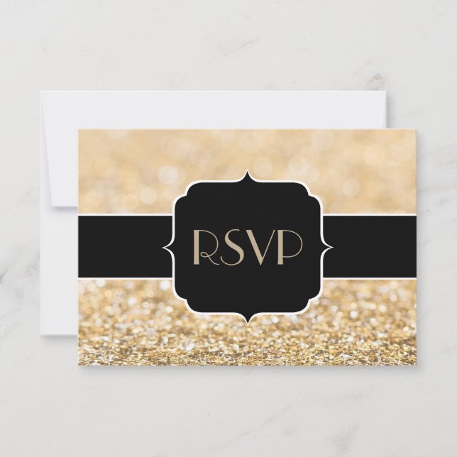 Champagne gold sparkles Sweet 16 RSVP horizontal Card (Front)