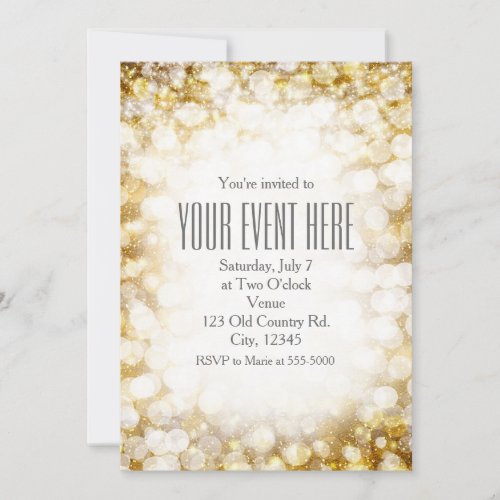 Champagne Gold Sparkling Lights Party Invitations