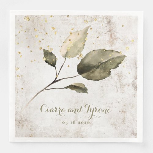 Champagne Gold Splash Four Leaf Venetian Plaster  Paper Dinner Napkins