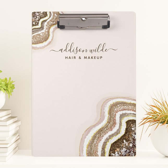 Champagne Gold Tan Brown Glitter Agate Geode Clipboard (Creator Uploaded)