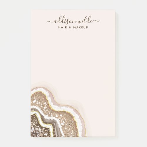 Champagne Gold Tan Brown Glitter Agate Geode Post_it Notes