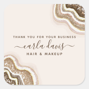 Champagne Gold Tan Glitter Agate Geode Business Square Sticker