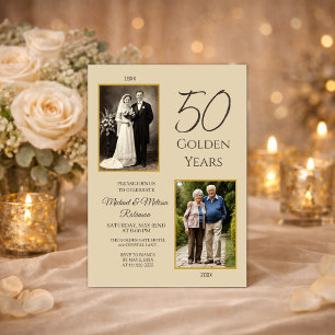 Champagne Gold Then and Now 50th Anniversary Invitation
