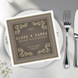 Champagne gold vintage floral wedding  napkins