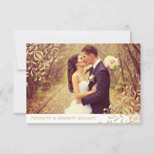 Champagne Gold Vintage Glamour Wedding Photo Thank You Card