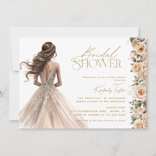 Champagne Gold Wedding Dress Gown Bridal Shower Invitation