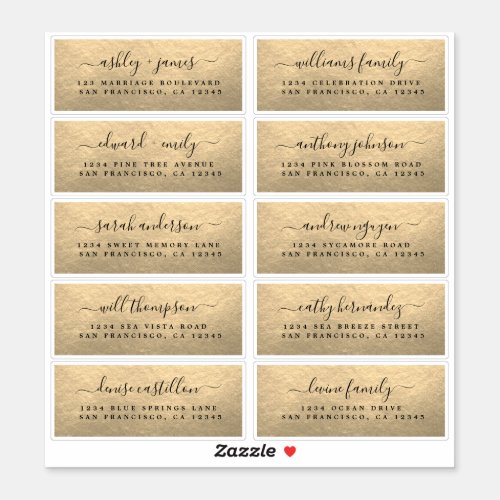 Champagne Gold Wedding Guest Address Labels