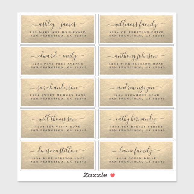 Champagne Gold Wedding Guest Address Labels (Sheet)