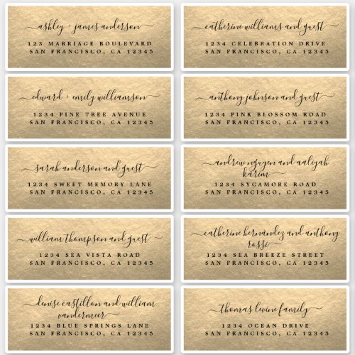 Champagne Gold Wedding Guest Address Labels