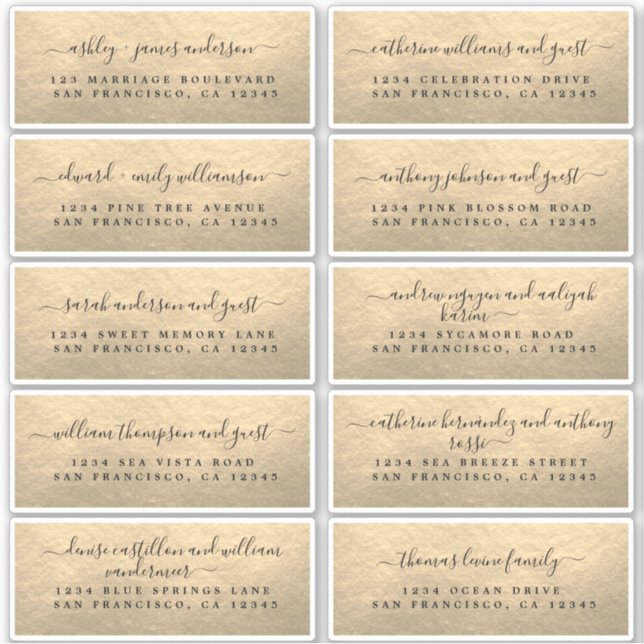 Champagne Gold Wedding Guest Address Labels (Front)