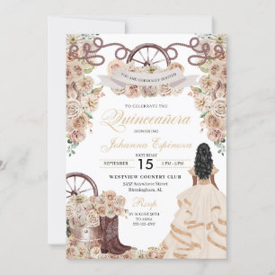 Champagne Gold Western Charro Quinceanera Invitation