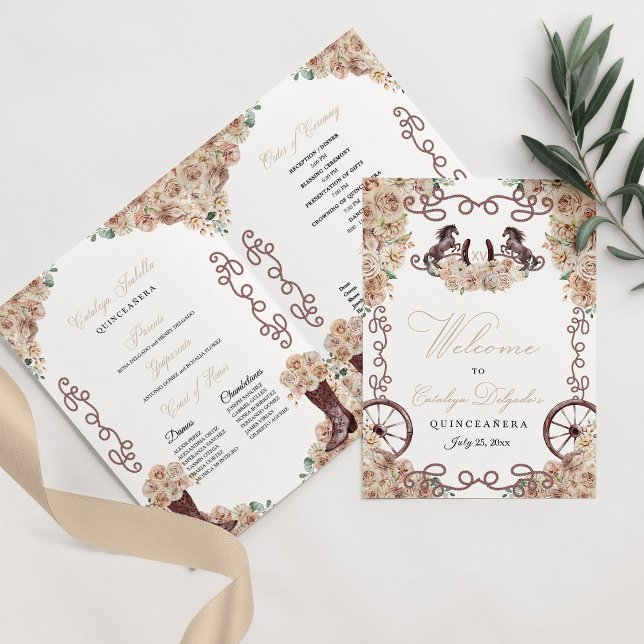 Champagne Gold Western Charro Quinceañera Program (Creator Uploaded)