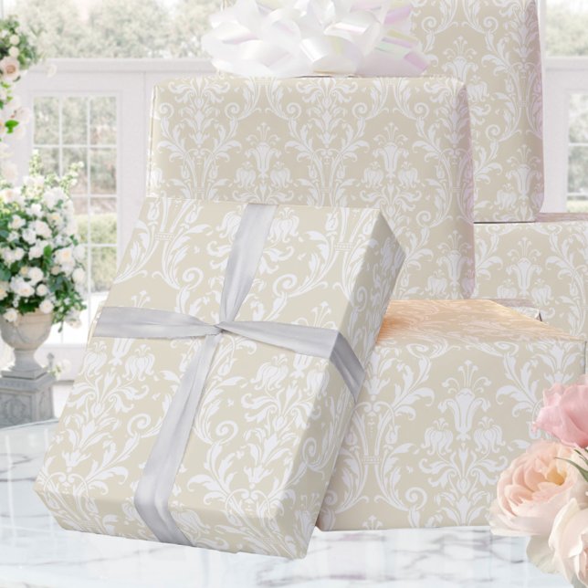 Champagne Gold White Damask Elegant Wedding Wrapping Paper (Creator Uploaded)