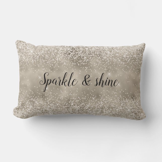 Champagne Gold White Glitzy Glitter Lumbar Pillow (Front)