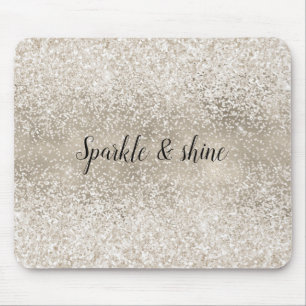 Champagne Gold White Glitzy Glitter Mouse Pad