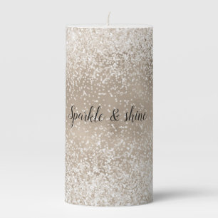 Champagne Gold White Glitzy Glitter Pillar Candle