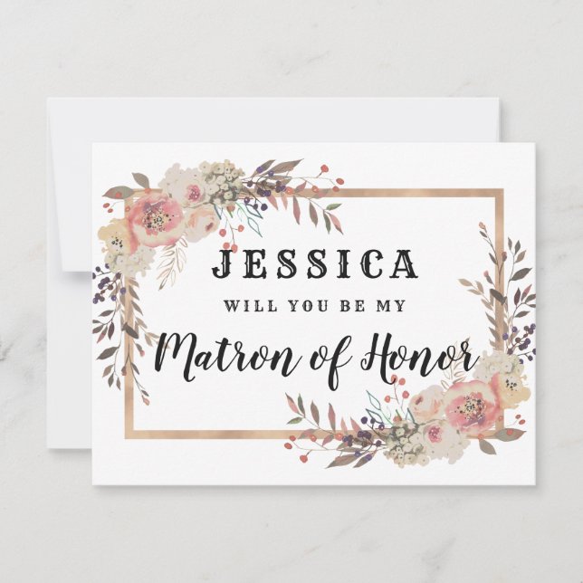 Champagne Gold Will You Be My Matron of Honor Invitation (Front)