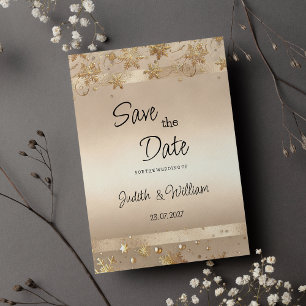 Champagne Golden Snowflakes Luxury Save the Date Invitation