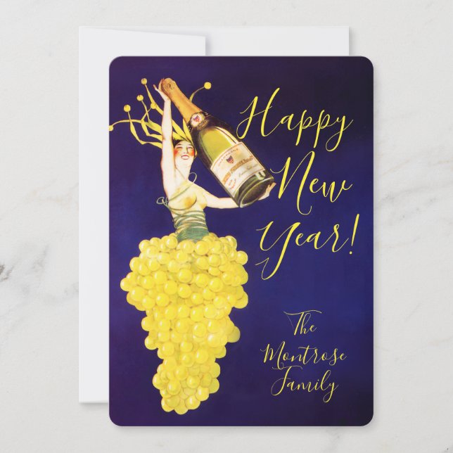 Champagne Grapes New Year Holiday Card (Front)