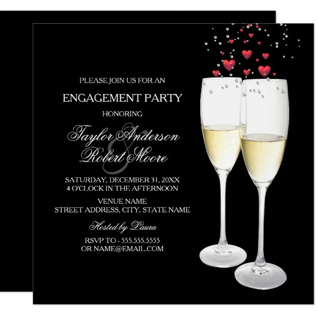 Champagne & Heart Engagement Party Invitation