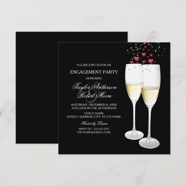 Champagne & Heart Engagement Party Invitation (Front/Back)