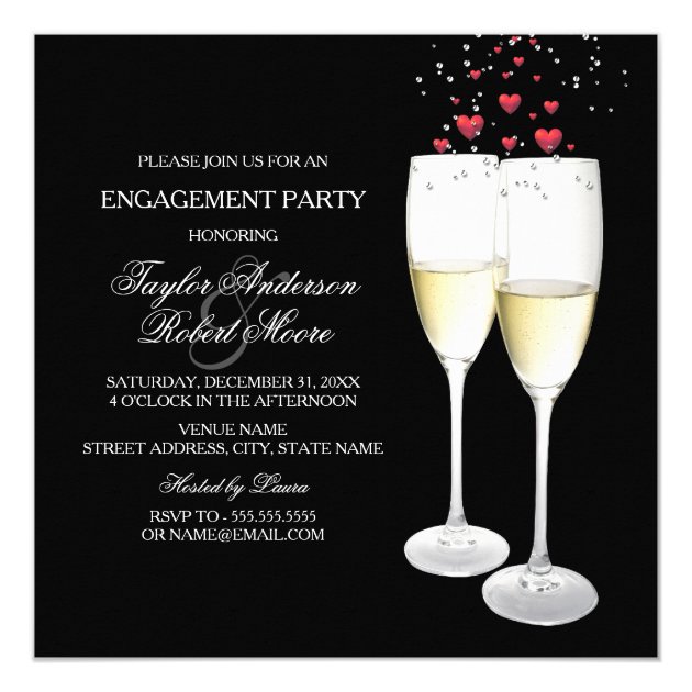 Champagne & Heart Engagement Party Invitation